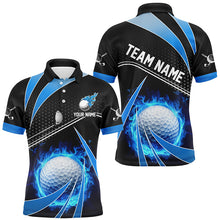 Load image into Gallery viewer, Black and Blue Fire golf ball custom Men golf polo shirts, personalized golf outfits for team men NQS8302