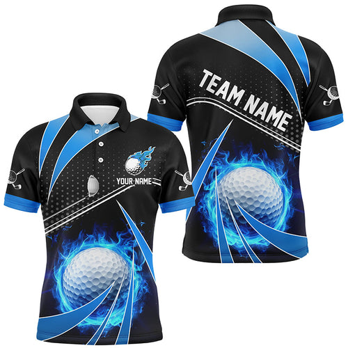 Black and Blue Fire golf ball custom Men golf polo shirts, personalized golf outfits for team men NQS8302