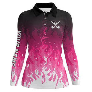 Women golf polo shirts custom pink flame ladies golf outfit, personalized golf shirts for women NQS8309