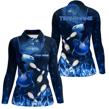 Load image into Gallery viewer, Blue Flame Eagle Bowling Polo, Quarter zip shirts For Women Custom Blue Fire Team Bowling Jerseys NQS8988