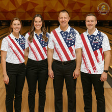 Load image into Gallery viewer, Red, white &amp; blue American Flag Bowling Shirts For Women Custom patriotic Bowling Team Jersey NQS11292