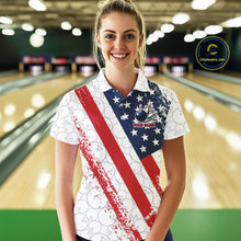 Load image into Gallery viewer, Red, white &amp; blue American Flag Bowling Shirts For Women Custom patriotic Bowling Team Jersey NQS11292