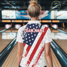Load image into Gallery viewer, Red, white &amp; blue American Flag Bowling Shirts For Women Custom patriotic Bowling Team Jersey NQS11292