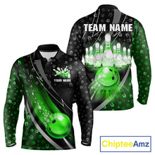 Load image into Gallery viewer, Black and Green Shamrock pattern Bowling Shirts for Men Custom St Patrick Team Bowling jerseys NQS11513