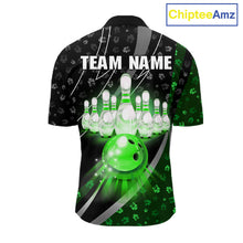 Load image into Gallery viewer, Black and Green Shamrock pattern Bowling Shirts for Men Custom St Patrick Team Bowling jerseys NQS11513
