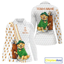 Load image into Gallery viewer, Funny Womens golf polo shirts custom Golden retriever golf pattern white ladies golf shirts NQS11519