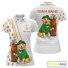 Load image into Gallery viewer, Funny Womens golf polo shirts custom Golden retriever golf pattern white ladies golf shirts NQS11519