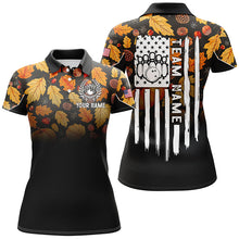 Load image into Gallery viewer, Womens bowling shirt Custom Autumn leaf camo Thanksgiving American flag patriotic bowling team jerseys NQS8755