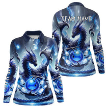Load image into Gallery viewer, Personalized Blue Lights Dragon Women Bowling Polo, Quarter Zip Shirts Custom Team Bowling Jerseys NQS9234