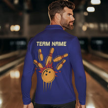 Load image into Gallery viewer, Blue &amp; Yellow Retro Bowling Polo, Quarter Zip shirt for Men Custom vintage team bowling jersey NQS9583