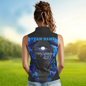Blue Camo Womens golf shirts sleeveless Custom best ladies golf wear, golfing gifts NQS9734