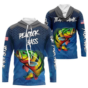 Blue camo Peacock Bass fishing Custom performance long sleeve team Bass fishing tournament shirts NQS9240
