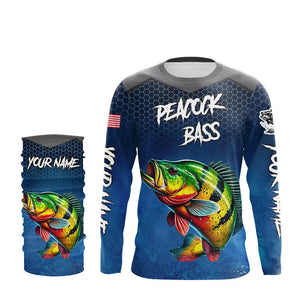 Blue camo Peacock Bass fishing Custom performance long sleeve team Bass fishing tournament shirts NQS9240