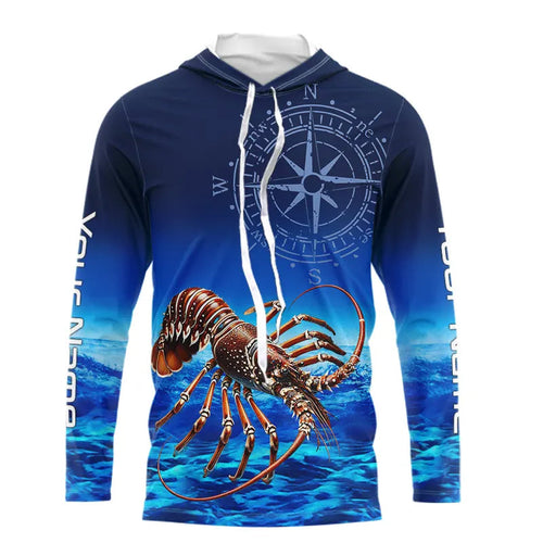Personalized Florida Spiny Lobster Blue Performance Fishing Shirt, compass Lobster tournament Shirts NQS9735