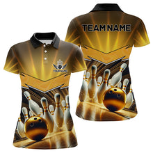 Load image into Gallery viewer, Custom Name Black And Gold Bowling Jerseys For Women, Bowling Team Polo, Quarter-Zip Shirts NQS9745