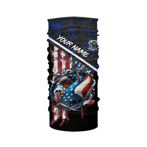 American Flag catfish fishing blue camo Custom Name Fishing Shirts UV Protection NQS3642