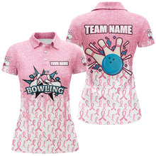 Load image into Gallery viewer, Pink glitter ribbon Women Bowing Polo, 1/4 Zip Shirts Custom Breast Cancer Awareness bowling jerseys NQS8103