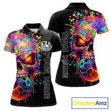 Load image into Gallery viewer, Colorful Skull bowling jerseys Bowling Polo, 1/4 zip Shirt Custom Bowling Team shirt for ladies NQS11317
