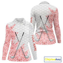 Load image into Gallery viewer, Pink glitter Leopard skin pattern custom name white Womens golf polo shirts, team ladies golf tops NQS11526
