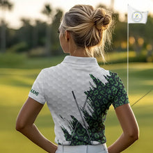 Load image into Gallery viewer, Green glitter Leopard skin pattern custom name white Womens golf polo shirts, team ladies golf tops NQS11527