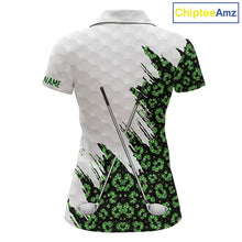 Load image into Gallery viewer, Green glitter Leopard skin pattern custom name white Womens golf polo shirts, team ladies golf tops NQS11527