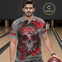 Load image into Gallery viewer, Red Sugar Skull Tattoo Custom Mens Bowling Polo, Quarter Zip Shirts,Team Bowling Jerseys NQS11528
