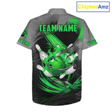 Load image into Gallery viewer, Green Sugar Skull Tattoo Custom Bowling Hawaiian Shirt, Team Bowling button up shirt NQS11529