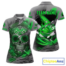Load image into Gallery viewer, Green Sugar Skull Tattoo Custom Women Bowling Polo, Quarter Zip Shirts,Team Bowling Jerseys NQS11529