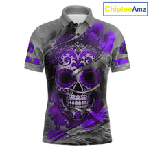 Load image into Gallery viewer, Purple Sugar Skull Tattoo Custom Mens Bowling Polo, Quarter Zip Shirts,Team Bowling Jerseys NQS11530