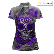Load image into Gallery viewer, Purple Sugar Skull Tattoo Custom Women Bowling Polo, Quarter Zip Shirts,Team Bowling Jerseys NQS11530