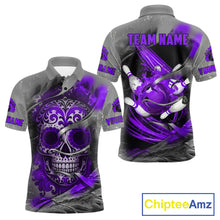 Load image into Gallery viewer, Purple Sugar Skull Tattoo Custom Mens Bowling Polo, Quarter Zip Shirts,Team Bowling Jerseys NQS11530