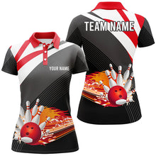 Load image into Gallery viewer, Black and red Women's Polo Bowling Shirt Custom flame bowling ball fire Team Ladies Bowlers Jerseys NQS7524