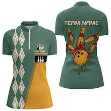 Load image into Gallery viewer, Mint Green &amp; Yellow Retro Bowling Polo, Quarter Zip shirt for Women Custom vintage team bowling jersey NQS9262
