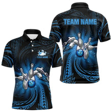 Load image into Gallery viewer, Blue tribal pattern Bowling Polo, Quarter Zip shirt for men Custom team bowling jerseys, bowling gifts NQS9263