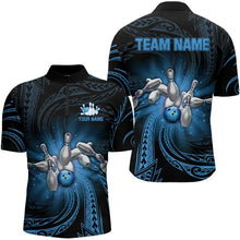 Load image into Gallery viewer, Blue tribal pattern Bowling Polo, Quarter Zip shirt for men Custom team bowling jerseys, bowling gifts NQS9263