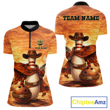 Load image into Gallery viewer, Custom Funny Desert Bowling Cowboy gun bowling team shirts For Women, Bowling Polo, 1/4 zip jerseys NQS11536