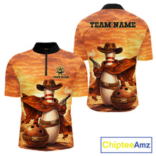 Load image into Gallery viewer, Custom Funny Desert Bowling Cowboy gun bowling team shirts For Men, Bowling Polo, 1/4 zip jerseys NQS11536