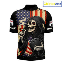Load image into Gallery viewer, Custom American Flag Skull Bowling shirts For Men, patriotic team Bowling jerseys gift for bowlers NQS11538