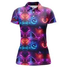 Load image into Gallery viewer, Vibrant neon witch hat pumpkin Halloween Women Golf Polo Shirts Custom golf attire for ladies NQS8558