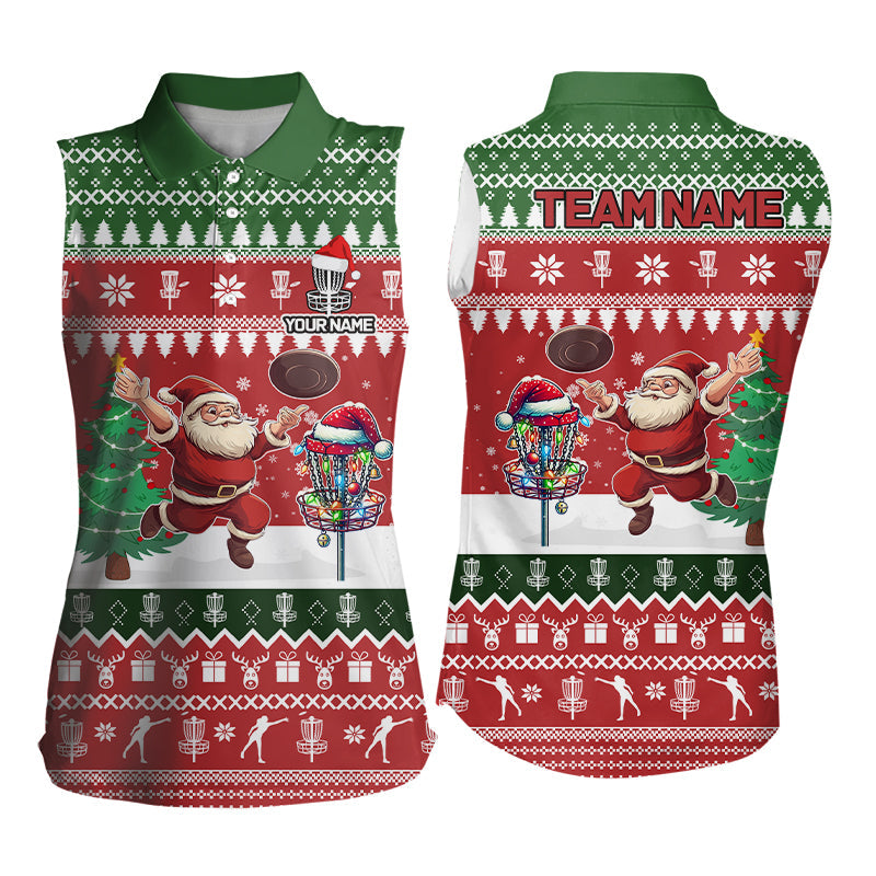 Funny ugly Christmas Santa Women disc golf sleeveless polo Shirt Custom Team Disc Golf Jersey NQS9028