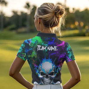 Colorful smoke Skull Golf Polo shirts for Women Custom Team Golf Jerseys, unique golf gifts NQS9610
