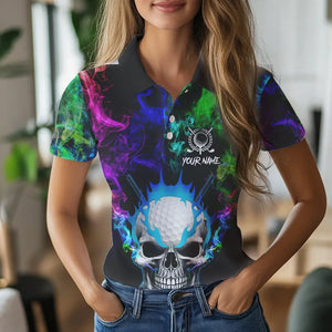 Colorful smoke Skull Golf Polo shirts for Women Custom Team Golf Jerseys, unique golf gifts NQS9610