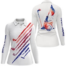 Load image into Gallery viewer, Red, White and blue Women golf polo shirts custom vintage golf wine clubs golf tops for ladies NQS6469