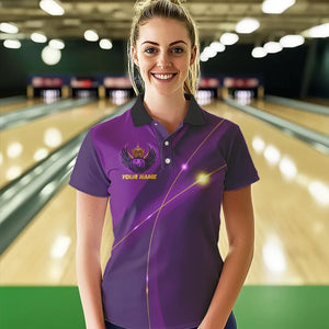 Purple and Gold Crown Bowling ball wings Bowling Shirts For Women Custom Ladies Bowling Team Outfits NQS9445