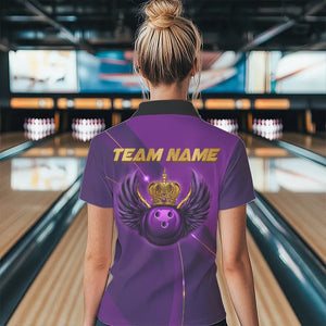 Purple and Gold Crown Bowling ball wings Bowling Shirts For Women Custom Ladies Bowling Team Outfits NQS9445