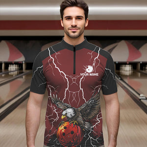 Men's bowling Polo, Quarter Zip shirts Custom Eagle bowling lightning storm team league jerseys | Red NQS9781