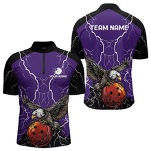 Load image into Gallery viewer, Men's bowling Polo, Quarter Zip shirt Custom Eagle bowling lightning storm team league jersey | Purple NQS9782