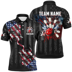 Black American flag smoke Bowling Polo, Quarter Zip shirt For Men Custom Patriotic Team Bowling Jersey NQS7689