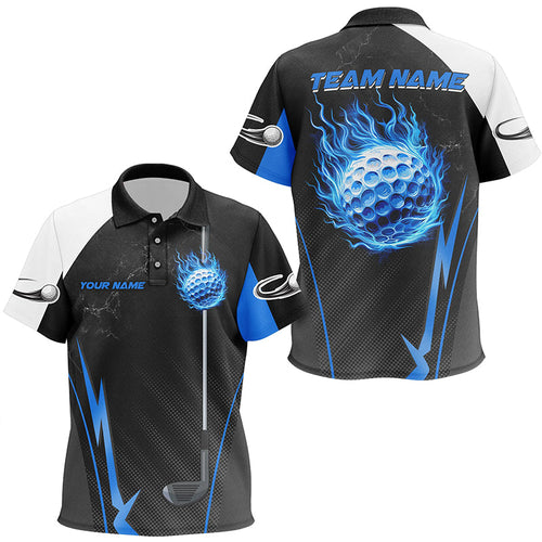 Black and white golf tops for Kid custom Blue Flame golf ball Kid golf polo shirts, golfing gifts NQS7692