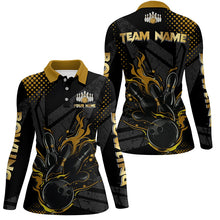 Load image into Gallery viewer, Personalized Black and Gold Bowling Polo, 1/4 Zip Shirts For Women, Custom bowling Team Jerseys NQS8358